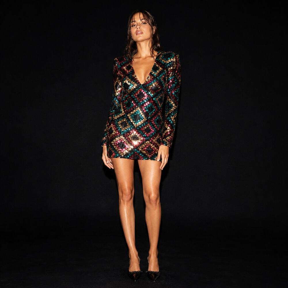 SHEIN Multicolor Sequin Geometric Bodycon Mini Dress Size M